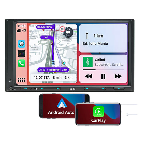 New car stereo with wireless carplay and Android auto universal 7-inch touchscreen GPS navigation system supporting Bluetooth 5.1 WiFi FM radio