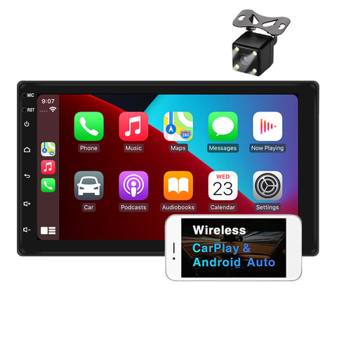 Double 2 Din Car Stereo With Backup Camera Wireless Apple carplay Universal 7 Inch HD 2.5D Screen WIFI Bluetooth 5.0 GPS Navigation