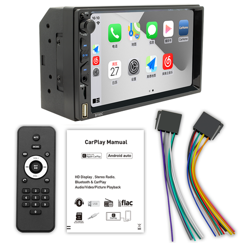 Car stereo manufacturer double din car stereo bluetooth 5.0 with carplay and android auto bluetooth 7 inch autoradio support fm radio AUX reversing camera input mirror link