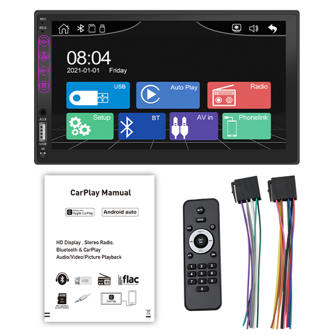 Car stereo manufacturer double din car stereo bluetooth with carplay and android auto 7 inch capacitive touch screen autoradio support fm am radio AUX reversing camera input mirror link