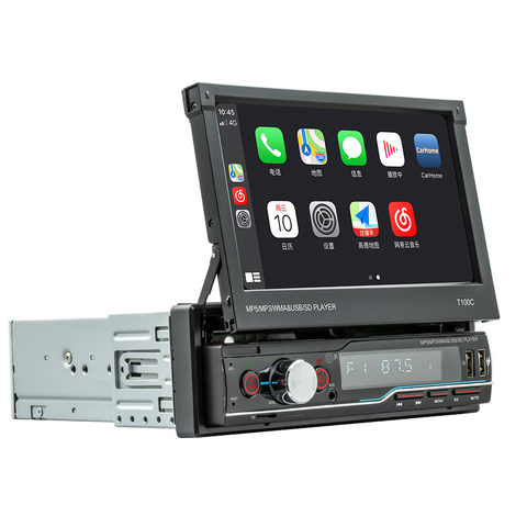 Car video wholesaler car stereo touch screen with apple carplay and android auto single din 7 inch Flip the screen manually support FM AM radio bluetooth 5.0 usb aux video input