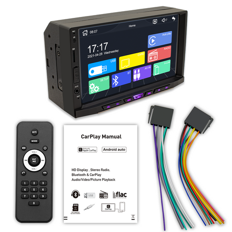 Car stereo manufacturer double din car stereo bluetooth 5.0 with carplay and android auto bluetooth 7 inch capacitive touch screen support fm radio AUX reversing camera input mirror link