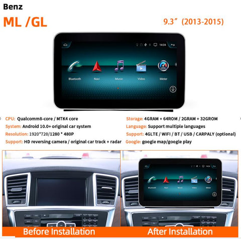 Car multimedia player bluetooth head unit for Benz ML/GL 2013-2015 with wireless carplay and Android auto function GPS navigation wifi