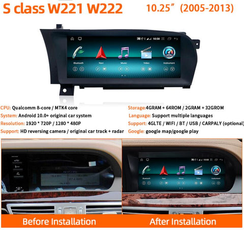 Head unit android car stereo for benz s calss 2005-2013 with wireless carplay and Android auto function GPS navigation wifi