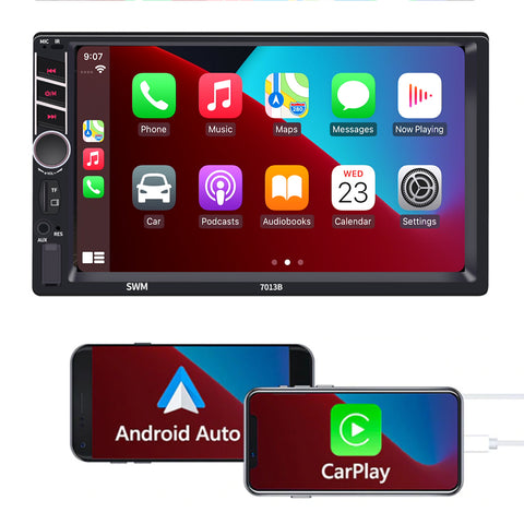 Car stereo manufacturer double din car stereo with carplay support fm radio bluetooth RCA AUX reversing camera input mirror link