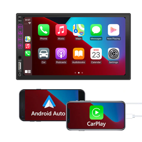 Car stereo manufacturer double din car stereo bluetooth with carplay and android auto 7 inch capacitive touch screen autoradio support fm am radio AUX reversing camera input mirror link