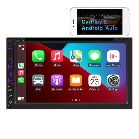 Car dvd player double din car stereo with bluetooth carplay and android auto 6.95 inch touch screen support FM AM radio aux input