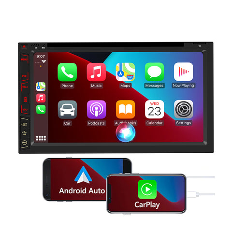 Car stereo factory car dvd player with apple carplay and android auto 7 inch capacitive touch screen double din car radio support bluetooth 5.0 mirror link usb charging aux camera input