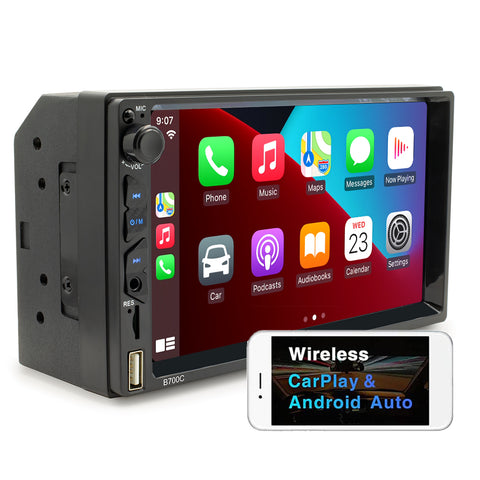 autoradio wholesaler head unit with apple carplay and android auto double din car stereo 7 inch capacitive touch screen bluetooth 5.0 usb aux car mp5 player support camera input
