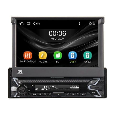 head unit for car Single Din stereo with carplay and android auto 7 inch adjustable screen bluetooth USB AUX camera input